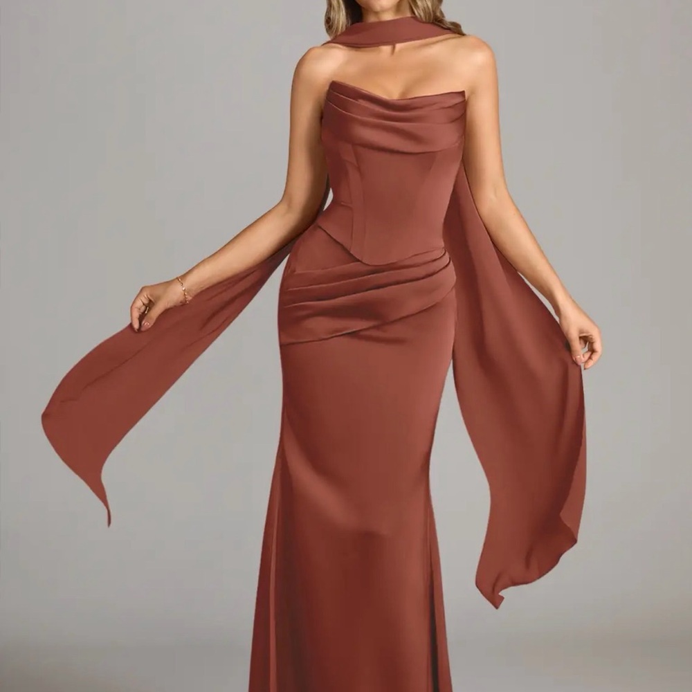 Azazie Sorrel 2 Piece Gown with Neck Scarf in Auburn